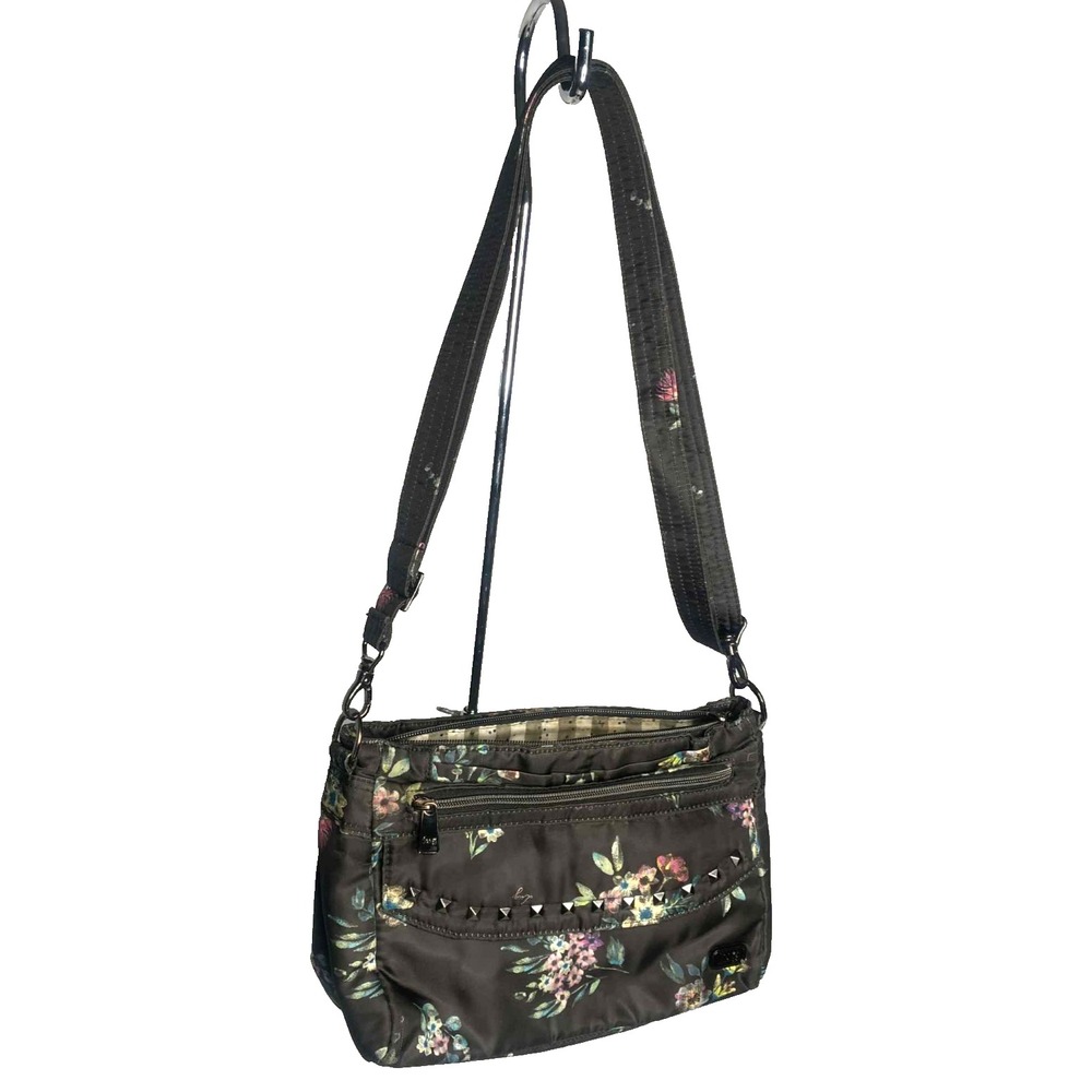 Lug Pacer Crossbody‎ Purse Floral Black Nylon Studded  RFID Shoulder Bag Handbag